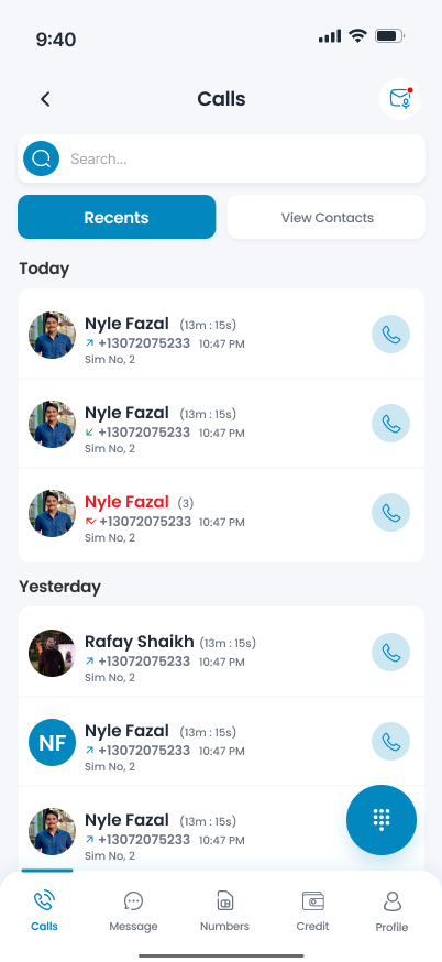 Digitaurus app recent calls